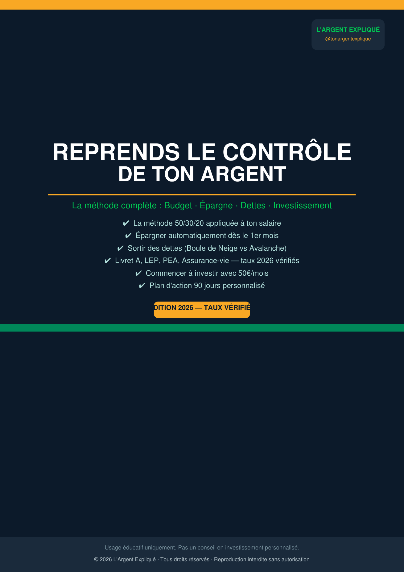 Couverture du guide Reprends le Contrôle de ton Argent, édition 2026