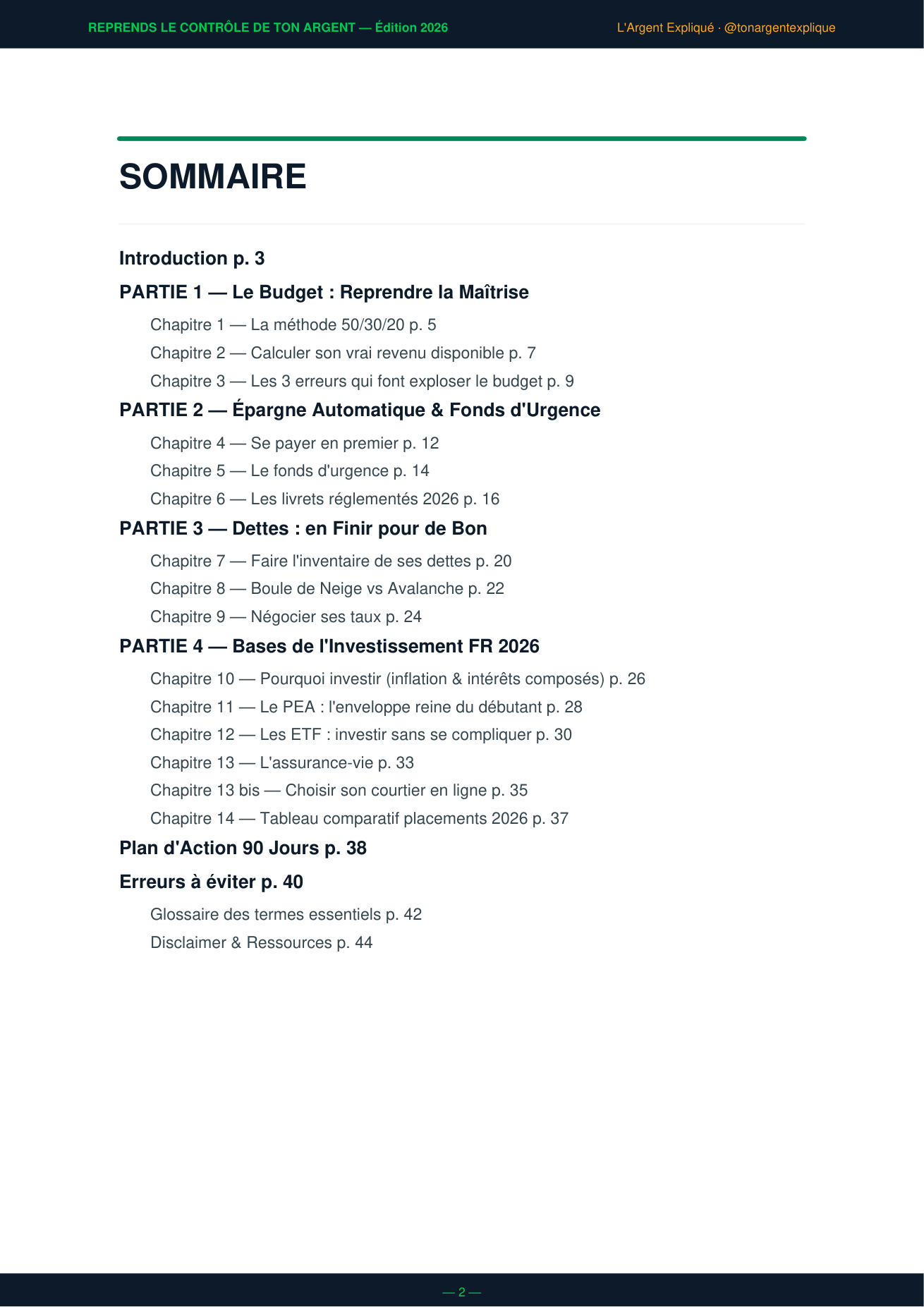 Sommaire du guide : 4 parties, 14 chapitres